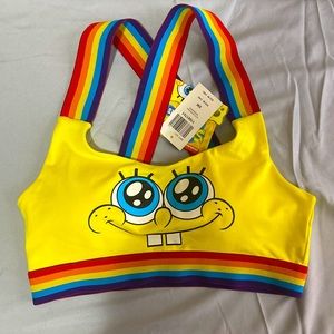 New with tags small SpongeBob sports bra, lounge crop bra top rainbow strap.